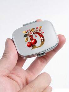 Cherry Glitter Red Letter Pattern Square Pill Box, Portable Pill Box With Compartments, Mini Metal Storage Box, Portable Jewelry Pill Box, Personalized Creative Gift, Customizable Name, Suitable For Travel, Outdoor Activities, Placing In Bags, Pockets, Can Be Used As Wedding Gift, Gift And Reception Decoration, Unique Design Decorative Travel Storage Box (Initial A-Z) - Multicolor - View 3