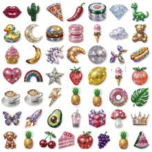 somoving 50pcs Y2K Disco Style Stickers, Including Fruits, Animals, Snacks And Icons, Shiny Tile Texture, Suitable For Scrapbooking - Multicolor - View 4