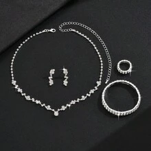 3件套女士首饰套装，项链耳环，优雅伴娘配饰，感恩节礼物，情人节配饰 - 銀色 - 查看 7