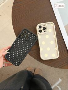 2pcs Polka Dot Print TPU Shockproof Full Coverage Precise Protective Case Compatible With Apple 11/12/13/14/15/16/16Pro/16ProMax/17/17pro/17ProMax/18pro 18ProMax - Multicolor - View 3