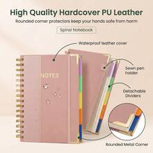 A5 Spiral Notebook, Thick High-Quality, Business Office Notepad, PU Leather Cover With Spiral Binding, Waterproof And Stain-Resistant, Spiral Notebook With Ruler, 300 Pages Hardcover Notebook, Vintage Style, Pink Faux Leather Cover, Suitable For Work, School And Planning, Notebook And Diary, Thick Paper, Smooth Writing, Multi-Functional Classified Spiral Notebook, Back To School Season Recommended, Back To School Season Recommended - Multicolor - View 2