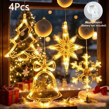 4pcs Acrylic Christmas Suction Cup Window LED Lights, 4 Styles Snowflake Bell Tree Star, Warm White & Color Changing, Battery Operated (Batteries Not Included), Indoor Window Christmas Party Holiday Decoration - 4-piece Set - View 8