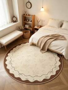 1pc Christmas New French Floral Round Rug | Gentle Bedroom Corner Living Room Bedroom Decor Mat, Autumn/Winter Minimalist Decorative Blanket, Decorative Rug, Bedroom Decor, Small Rug, Rug, Home Decor, Living Room Rug, Living Room Small Rug, Bedroom Rug, Living Room Home Decor - Multicolor - View 3