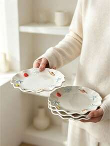 4pcs/2pcs/1pc 3D Embossed Ocean Shell Ceramic Plate, 6-Inch Ins Style Wave Starfish Conch Dessert Plate, Highly Attractive Asymmetrical Scalloped Edge Fruit Salad Plate, Cake Plate, Jewelry Storage Dish, Photography Prop - Multicolor - View 6
