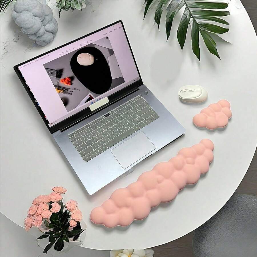2 piezas Almohadilla ergonómica en forma de nube para descansar muñecas de teclado y ratón - Soporte para muñecas para teclado y ratón, para escritorio, juegos de computadora, oficina, uso doméstico
