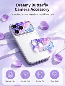 2片裝相機鏡頭保護軟膜,防指紋,易安裝無氣泡,適用於 iPhone 18 Pro Max/18 Pro/17 Pro Max/17 Pro/17 Air,高畫質漸層紫藍蝴蝶花卉全覆蓋防刮保護膜 - 碎花104 - 查看 8