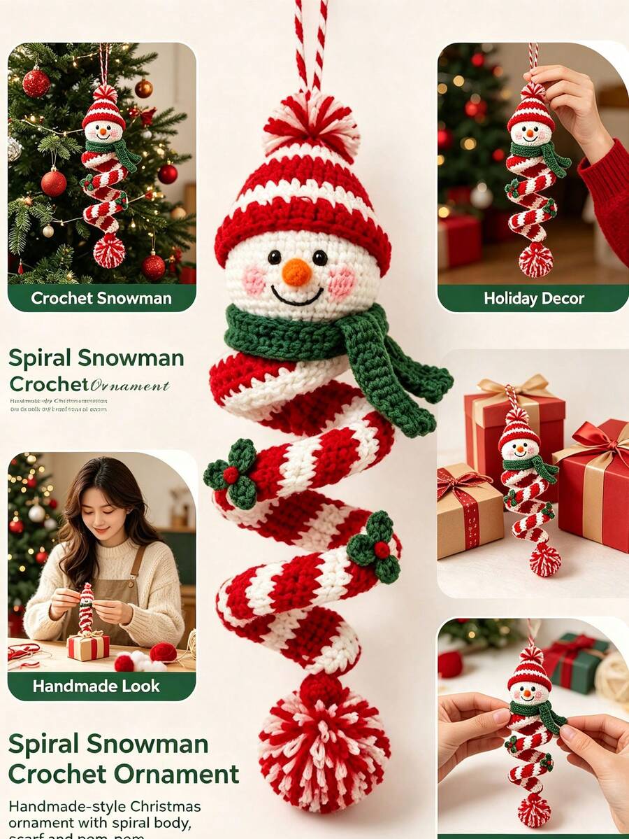 1 Set DIY Christmas Spiral Crochet Ornament Kit, Handmade Santa Claus Snowman Christmas Tree Hanging Decorations, Crochet Doll Set Suitable For Beginners, Holiday Handmade Gift - Multicolor - View 1