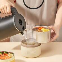 304 Stainless Steel Bento Box, Heated Lunch Container, 304 Stainless Steel Food Containers, Leak Proof, Microwave Heating, Stackable Insulated Bowl With Lid And Bag, Hot Food Warmer Container, For Student School Work, Round - Multicolor - View 10