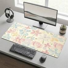 1pc Extended Mouse Pad With Brushstroke Watercolor Floral Design, Soft Pink Blue Creamy Watercolor Floral Desk Mat, Waterproof Anti-Slip Keyboard Pad, Girls Desk Decor - Flower 2 - View 1