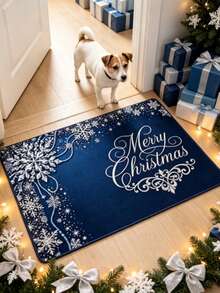 1pc Blue Crystal Merry Christmas Door Mat, Small Rug, Welcome Mat, Carpet, Floor Mat, Outdoor Door Mat, Kitchen Rug, Home Decor, Front Door Mat, Area Rug, Outdoor Mat, Home Decor, Area Carpet, Garden Rug, Washable Carpet - Multicolor - View 3