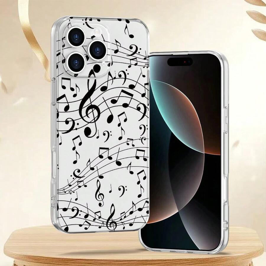 音符彩繪 精準鏤空透明極簡時尚創意防震手機殼,適用於 Ip 17、Ip 17pro、Ip 17promax、IP16、11、16pro、16plus、16promax、16e、15Promax、13 - 彩色 - 查看 1