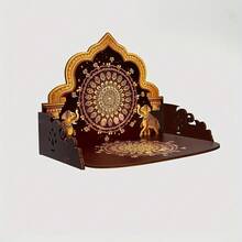 1pc Hand-Painted Wooden Temple, Suitable For Home And Office, Wall-Mounted Desktop Modern Temple, Suitable For Home Or Store Walls, Floating Shelf - Camel - View 6