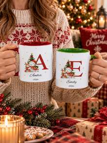 Personalized Initial And Name Christmas Mug, Customized Holiday Cup, Can Print Your Name And Text, Creative Christmas Gift, Suitable For Family, Couples And Friends Personalized Water Cup And Coffee Mug, Suitable For Home, Office And Party Use, Gift Choice - Multicolor - View 4