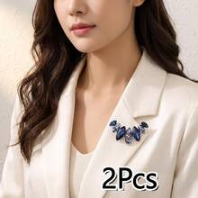 2Pcs Women's Shiny Leaf-Shaped Brooch, Exquisite Colorful Rhinestone Geometric Feather Design Fashion Accessory - Multicolor - View 21