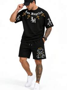 Men T-Shirt Co-Ords - Black - View 2