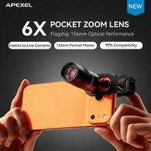 APEXEL 156mm Portrait Photography Lens, Portable 6X Optical Telephoto Lens, Compatible With IPhone & Other Phones, FMC Telescope For Camping, Sightseeing, Travel & More - A - View 2