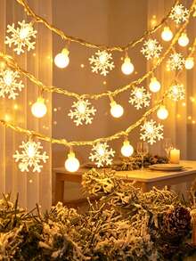 1pc Home Decor Star String Light Of 1.5/3/4.5/6/10M, Christmas Decor Snowflake Frosted Ball Light String, Battery Powered Indoor Room Decor Fairy Star Light, Bedroom , Wall Decor Light String, Suitable For Weddings, Parties Decoration Light String - White - View 3