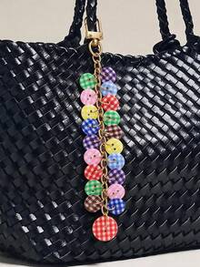 1pc Colorful Resin Button Keychain Bag Charm, Lightweight And Durable, Plaid Button Mix, Rainbow Bright Color, Cute Y2K Aesthetic Style, Cute Accessory, Unique Button Tassel Design, Eye-Catching And Vibrant, Make Your Bag More Distinctive - Multicolor - View 1
