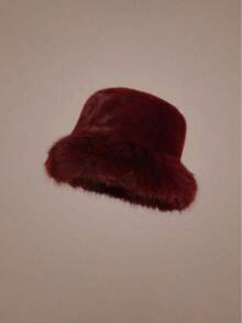 1 Faux Fox Fur Bucket Hat Faux Mink Fur Thickened Versatile Fashion High-End Fedora - Burgundy - View 1
