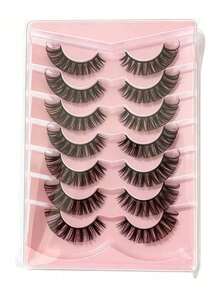 7 Pairs/Pack DD Curl Russian Volume False Eyelashes, Thick & Curly & Fluffy, Create Cat Eye Makeup Effect, 8D Fine Dense False Eyelashes, Define Eye Contour, Extend & Thicken Eye Tail, Create Exquisite Makeup Look - Black - View 6