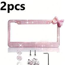 1PC/2PCS Bingkai Plat Nomor Plastik Mutiara Hitam Pink Hadiah Natal Lucu untuk Anak Perempuan - Bingkai plat nomor plastik lubang persegi - View 10