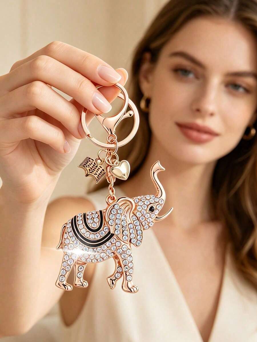 Colorful Lucky Elephant Keychain For Women, Elephant Pendant Keychain, Y2K Rhinestone Elephant Bag Charm, Suitable For Bags, Car Accessories, Wallets - Multicolor - View 1