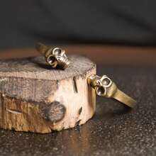 [Dark Gothic]Vintage Distressed Brass Skull Bracelet, Open Adjustable Cuff, Hardcore Punk Style Personalized Copper Jewelry - Brown - View 5