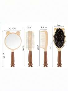 1-4pcs Cute Cat Handle Hair Comb, Portable Detangling Air Cushion Brush, Home Curling Comb, Travel Makeup Comb - Multicolor - View 3