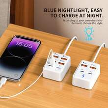 4/6 Port High-Speed USB Charging Station 1pc, Multi-Device Fast Charging Hub, Suitable For Laptop Tablet Phone, RV Power Converter Companion, Desktop Wall Plug Charger, Dual-Row Intelligent Power Distribution - View 4