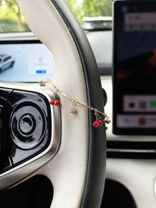 Tassel Heart Cherry Car Steering Wheel Pendant, Car Interior Steering Wheel Decoration Chain, Car Steering Wheel Interior Accessory, Car Hanging Ornament - A - View 4