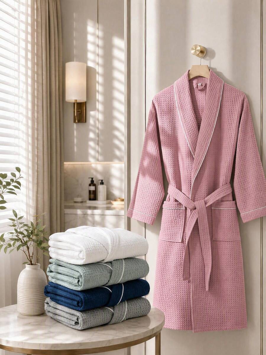 Haus Hana Jubah Mandi Waffle, Menyerap Keringat, Cepat Kering, Unisex, Cocok untuk Musim Semi/Panas, Homestay, Hotel, SPA, Potongan Longgar, Berbagai Warna, Desain Minimalis, Perlengkapan Kamar Mandi & Rumah, Kembali ke Sekolah - MultiWarna - View 1
