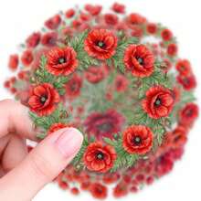 50pcs Poppy Flower PET Stickers, Suitable For Decorating Journals, Phone Cases, Notebooks, Tablets, Skateboards, Guitars, Party Packaging, Water Bottles And Luggage - Multicolor - View 7