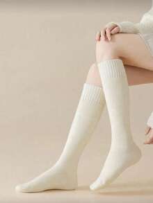 1 Pair Women's Over-The-Knee Socks, Multi-Color Options, Thick Warm Wool Blend, Solid Color Design, Classic Fashion, Suitable For Autumn/Winter, Y2K Style, Comfortable Socks - Multicolor - View 11