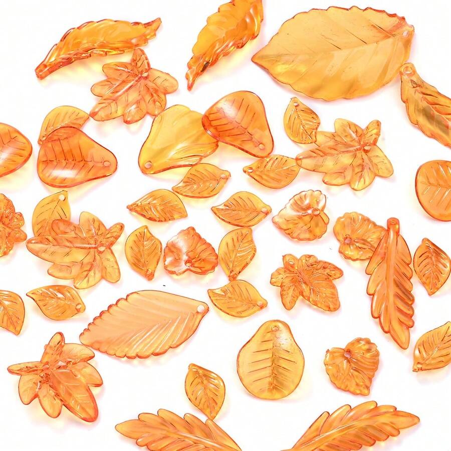 30g/Bag Fall Acrylic Leaf Beads, Orange Transparent Maple & Oak Leaf Charms For Thanksgiving DIY Crafts, Jewelry Making, Bracelets & Necklaces - Orange - View 1