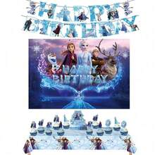 Disney Frozen Birthday Party Decoration Kit, Elsa Anna Olaf Cartoon Banner Table Cover Dessert Picks Set, Ideal For Birthday Celebration, Halloween, Xmas, New Year Party Decorations - Multicolor - View 4