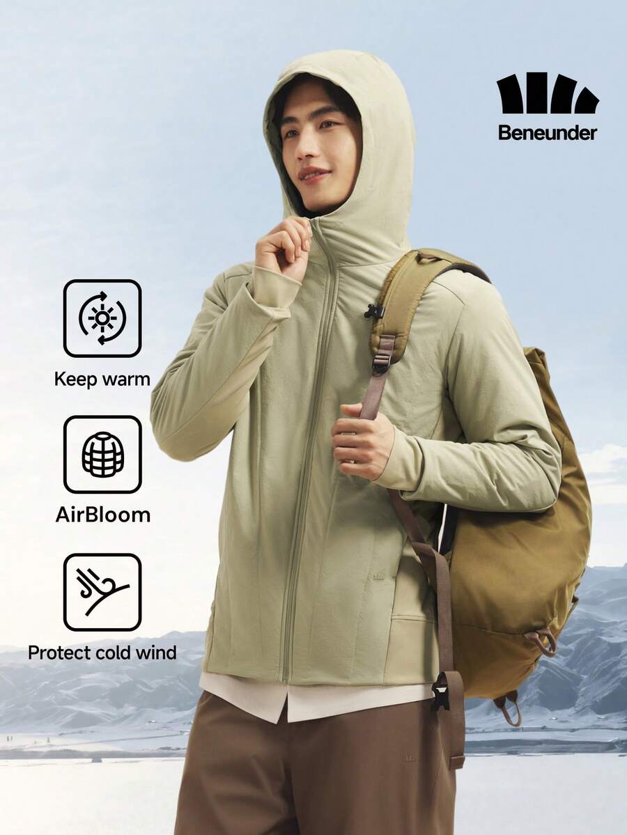 Beneunder 男士分區彈性空氣抓絨連帽外套(中暖)CL018 - 木茶青 - 查看 1