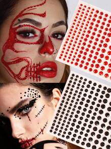 STARTTOOS 2PCS Halloween Multi-Grain Red + Black Rhinestone 3D Face Decor Stickers, Halloween Gift Party Makeup Ball, Suitable For Face And Body Decoration Rhinestone Stickers - Multicolor - View 2