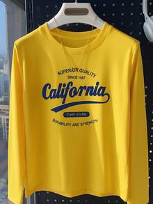 American Retro California Letter Short Long Sleeve T-Shirt Women Slim Fit Cropped Waist Top Early Autumn - Yellow - View 4