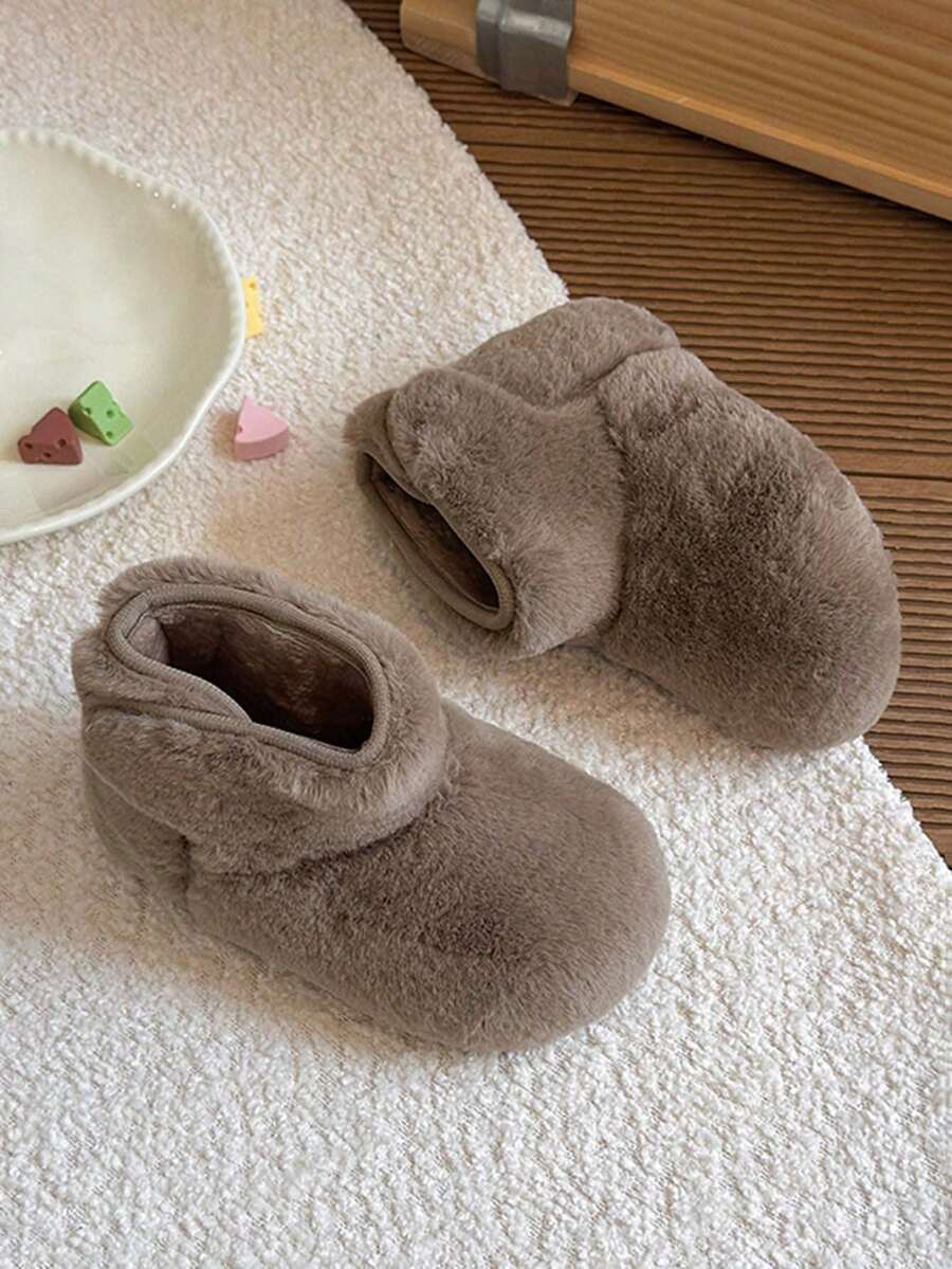 冬季幼兒毛絨靴,一體式加厚保暖短靴 - 灰色 - 查看 1