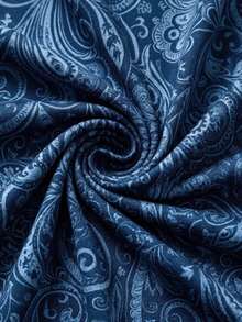 Kemeja Lengan Panjang Kancing Depan Motif Bunga Paisley Vintage untuk Wanita Musim Gugur - Biru - View 6