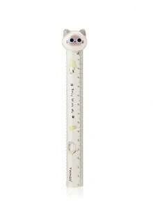1pc Cute Cat & Dog Cartoon Animal Shaped 15cm Ruler With Fuzzy Ball, Wavy Line Scale, Adorable Stationery,Rulers, Back To School - Multicolor - View 10