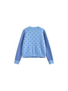 American Style Polka Dot & Striped Knit Cardigan Sweater, Unisex Casual Versatile Short Jacket For Spring/Autumn (Random Polka Dot) - Blue - View 11