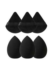 3pcs Makeup Sponges, Suitable For Cream And Powder Concealer, Loose Powder Makeup Tools + 3pcs Makeup Powder Puff Set, Soft Triangle Powder Puff For Facial Makeup - Black - View 1