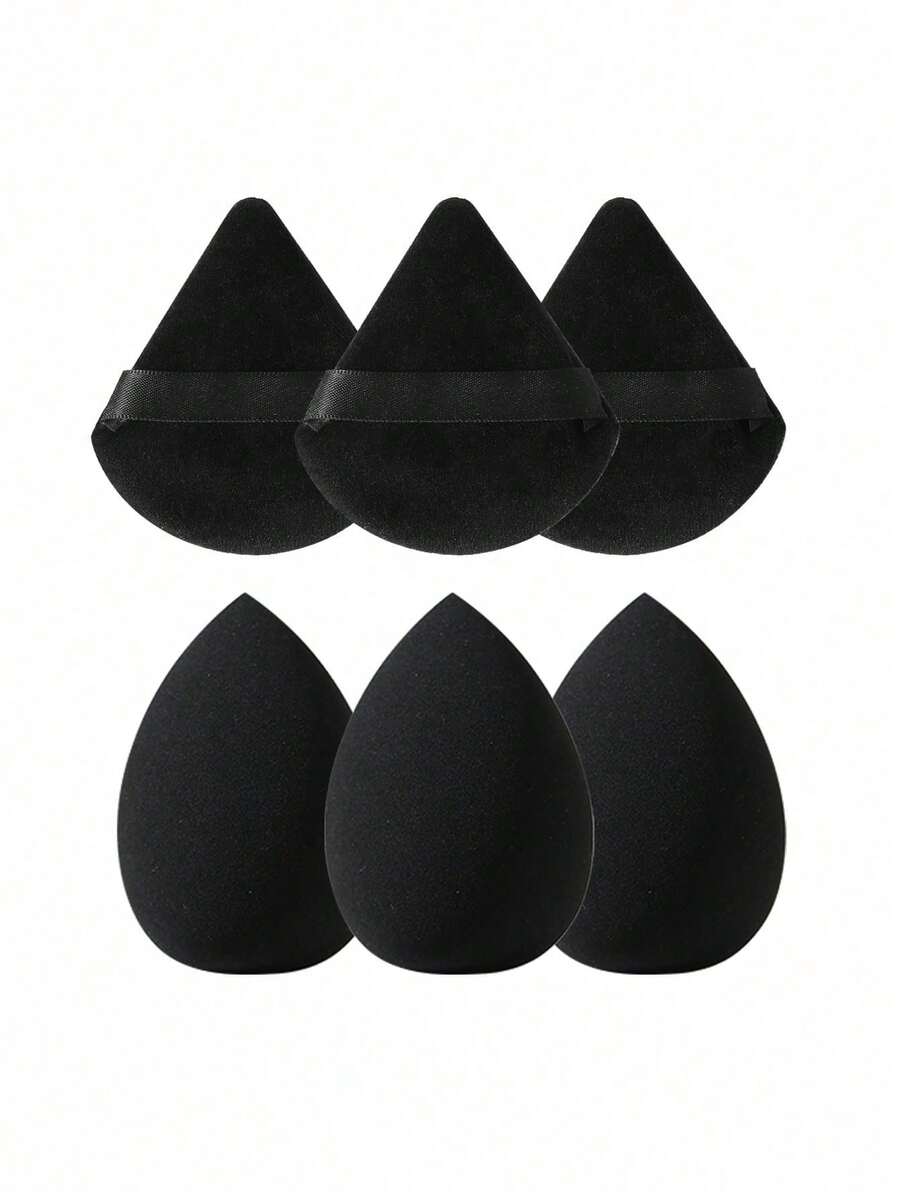 3pcs Makeup Sponges, Suitable For Cream And Powder Concealer, Loose Powder Makeup Tools + 3pcs Makeup Powder Puff Set, Soft Triangle Powder Puff For Facial Makeup - Black - View 1