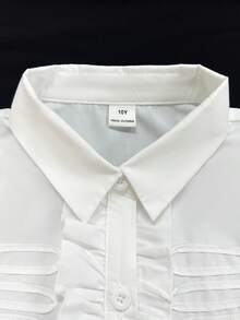 Girls' Urban Elegant Ruffle White Shirt, Napoleon Style Embroidered Button Decor, Fashion New Arrival, Campus Outfit, Back To School Season, All-Season Wear - White - View 4
