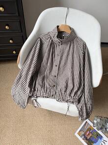 Women's Plaid Casual Versatile Everyday Long Sleeve Jacket - Coffee Brown - View 3