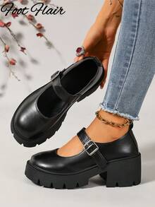 Foot Flair 女款厚底踝帶經典舒適瑪麗珍鞋 尺寸 35-43 - 霧面黑色 - 查看 4