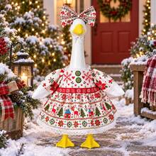 Christmas Porch Goose Outfit For 23 Inch Goose Statue, Snowflake Deer Dress & Bow Set, Yard Garden Porch Home Room Decor, Gift For Friends - Multicolor - View 1