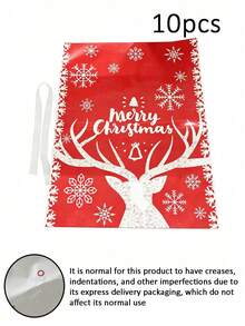 10pcs Christmas Drawstring Gift Bags, Drawstring Closure Design, Convenient For Storing Candies And Small Gifts. Suitable For Christmas Eve Gift Packaging, Can Be Used For Christmas Parties And Home Holiday Decor, Both As Gift Packaging Bags And Christmas Atmosphere Decoration. - Multicolor - View 17