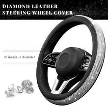 1pc New Rhinestone PU Leather Steering Wheel Cover, Shiny Crystal Rhinestone Decor, Universal 15 Inch Women's Car Steering Wheel Protector, Car Interior Accessory - Multicolor - View 2